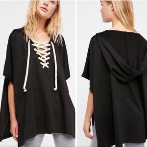 Free People Power Play Hoodie Poncho in Black